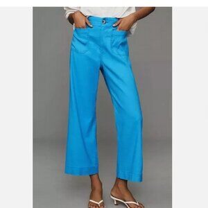 NWT Anthropologie Maeve 27 The Colette Cropped Wide-Leg Pants Linen Sky Blue New